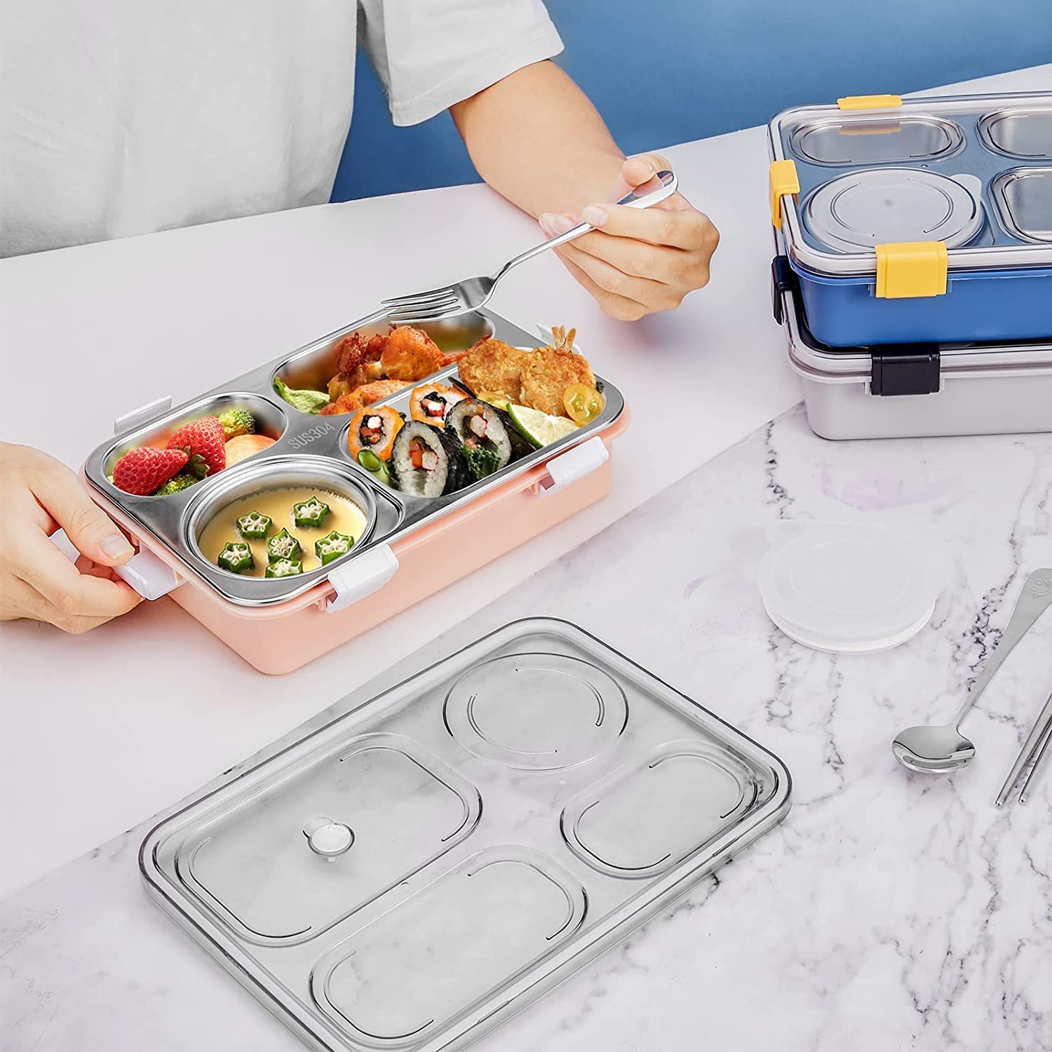 Lunch Boxes for Adults - Lunch Box for Kids with Spoon & Fork - Durable Perfect Size for On-The-Go Meal, BPA-Free (Multi Color) (4 Section) Lunch Boxes for Adults - Lunch Box for Kids with Spoon & Fork - Durable Perfect Size for On-The-Go Meal, BPA-Free (Multi Color) (4 Section)